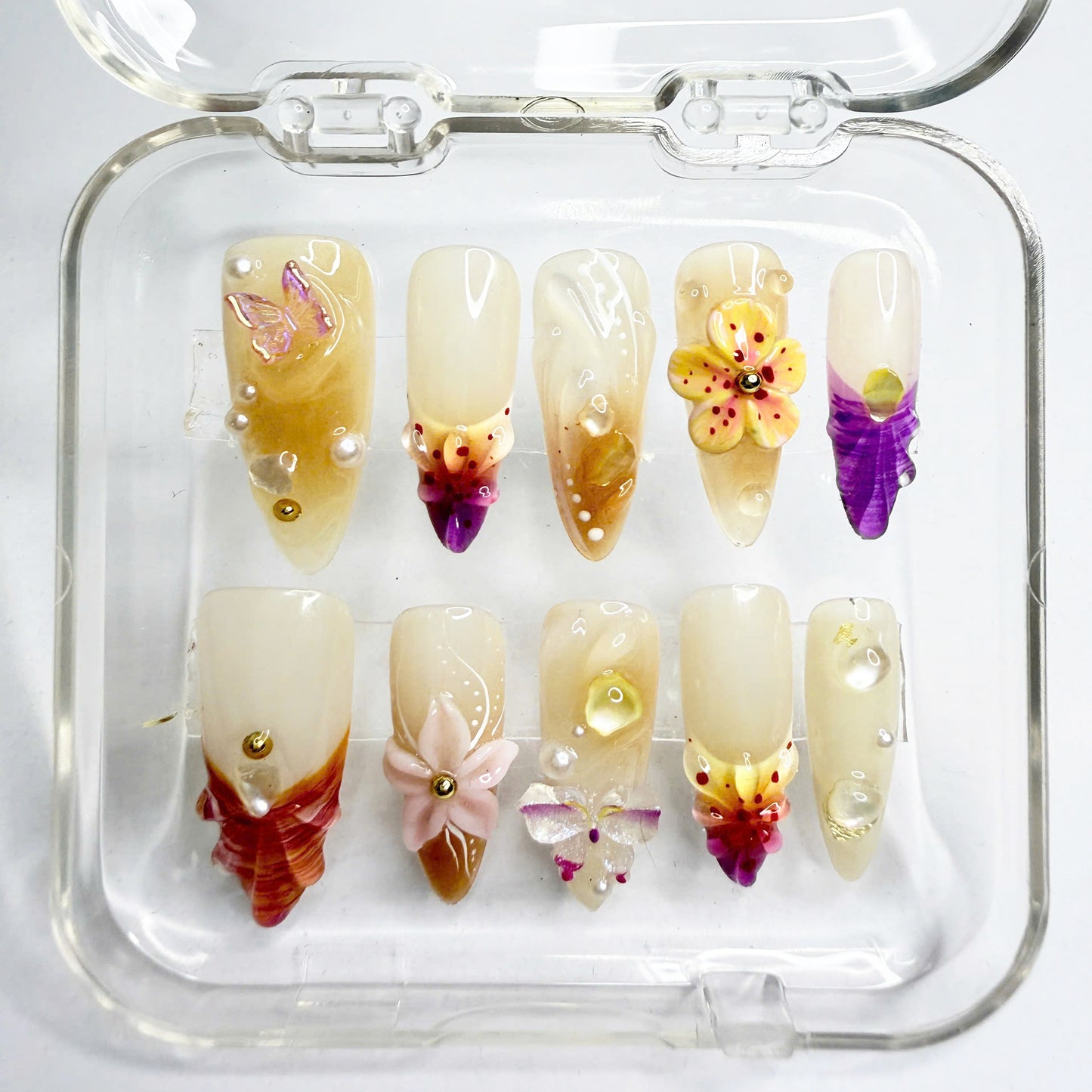 Elegant 3D Flower Press-On Nails